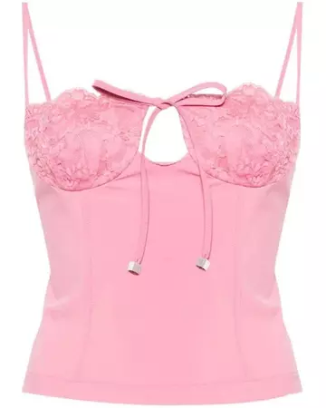 Blumarine Lace-detail Jersey Top in Pink | Lyst