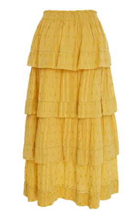Loveshackfancy Claire Tiered Midi Skirt In Yellow | ModeSens