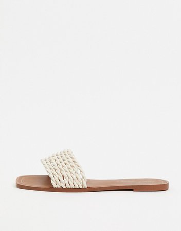 Pull&Bear plaited strap slip on sandals in ecru | ASOS