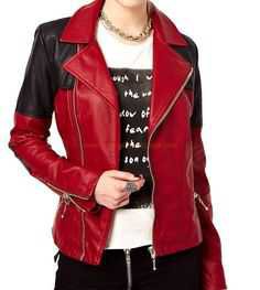 red and black color leather jacket