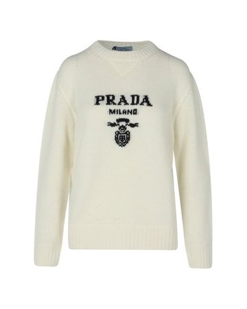 Prada Wool Logo Intarsia Crewneck Sweater in White - Save 6% - Lyst