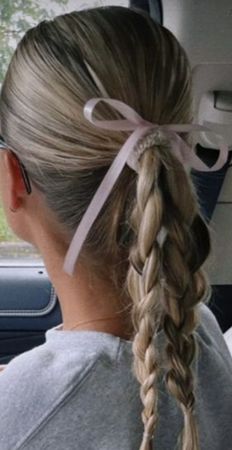 braid ponytail with ribbon