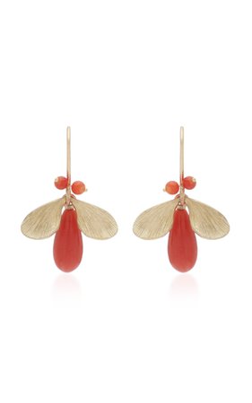 Jeweled Bugs 14K Gold And Coral Drop Earrings by Annette Ferdinandsen | Moda Operandi