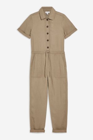 Short Sleeve Button Jumpsuit | Topshop khaki