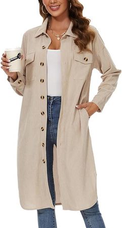 Amazon.com: MINTLIMIT Womens Corduroy Long Shacket Jacket Button Down Blouse Casual Oversized Shirt Jackets Coat with Pockets : Clothing, Shoes & Jewelry
