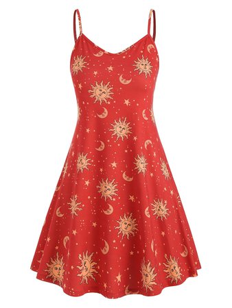 Plus Size Sun Stars Moon Cami Dress | Rosegal