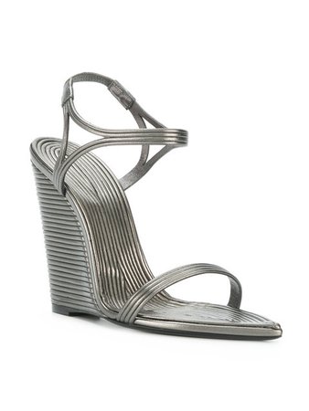 $995 Saint Laurent Stacked Wedge Sandals - Buy Online - Fast Delivery, Price, Photo