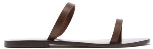 A.Emery A.emery - Quinn Double Strap Leather Slides - Womens - Dark Brown