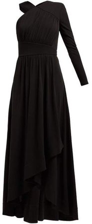 Asymmetric Ruched Crepe Jersey Gown - Womens - Black