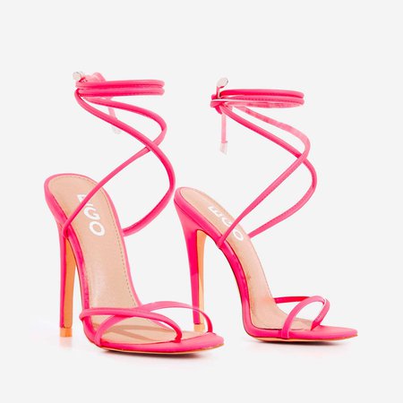 Rochelle Lace Up Barely There Heel In Neon Pink Faux Leather | EGO