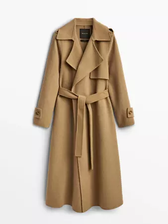 Long wool trench coat with belt - Massimo Dutti Germany