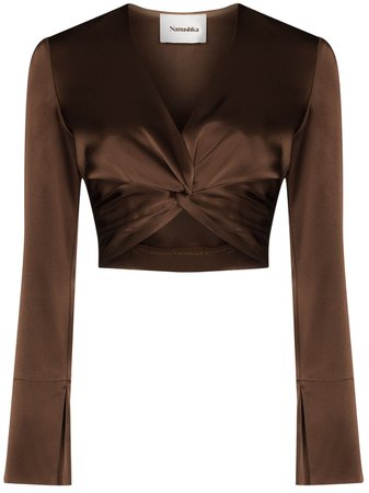 Shop brown Nanushka twist-front top with Express Delivery - Farfetch