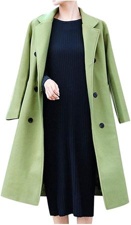 Realdo Wool Coats for Women,Slim Trench Coat Button Long Jacket Top Winter Casual Long Pea Coat Cardigan at Amazon Women’s Clothing store