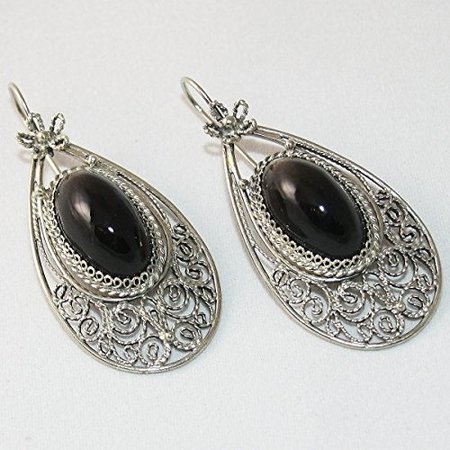 Amazon.com: Black Obsidian Earrings, Fiigree Earrings, Russian Jewelry: Handmade