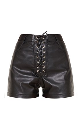 BLACK FAUX LEATHER LACE UP FRONT SHORT.jpg (740×1180)