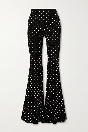 Black Polka-dot stretch-knit flared pants | Balmain | NET-A-PORTER