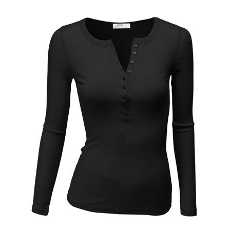 Doublju - Doublju Women's Womens Long Sleeve Henley Shirts Round Neck Long Sleeve Button Down Casual Blouse Tops Plus Size WHITE L - Walmart.com