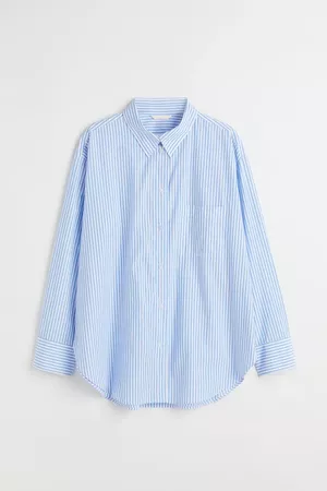 H&M+ Camisa oversized de algodón - Azul claro/Rayado - Ladies | H&M MX