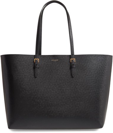 Medium East/West Leather Shopping Tote