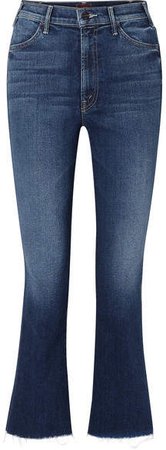 The Hustler Cropped Frayed High-rise Flared Jeans - Blue