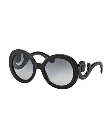 Prada Gradient Round Scroll Sunglasses, Black | Neiman Marcus