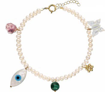 Rylan Beaded Freshwater Pearl Charm Bracelet | Nordstrom