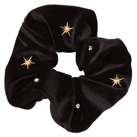 Claire's Medium Gold Star Hair Scrunchie - Black