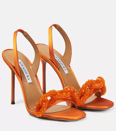 Chain Of Love Embellished Sandals in Orange - Aquazzura | Mytheresa
