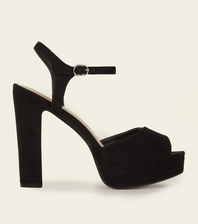 Black Suedette Peep Toe Platform Sandals