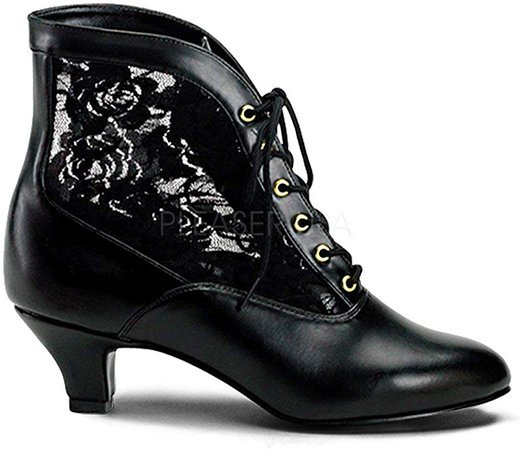 Black Victorian Granny Boots Lace Accent