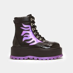 Helios Purple Hologram Flame Boots | KOI FOOTWEAR