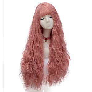 Amazon.com: netgo Women's Pink Wig Long Fluffy Curly Wavy Hair Wigs for Girl Heat Friendly Synthetic Cosplay Party Wigs: Beauty