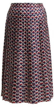 Pleated Midi Skirt - Womens - Navy Multi