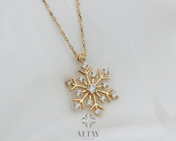 14k Snow Flake CZ Diamond Necklace Christmas Gift For Her | Etsy