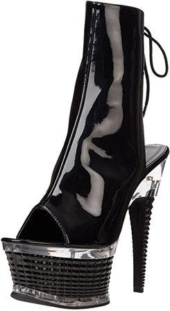(Black Patent/Silver Chrome) Pleaser Women's Illusion-1018 Boot | Shoes