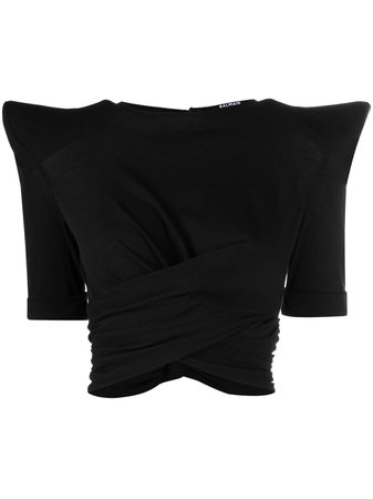 Shop black Balmain twisted shoulder pad jersey top with Express Delivery - Farfetch