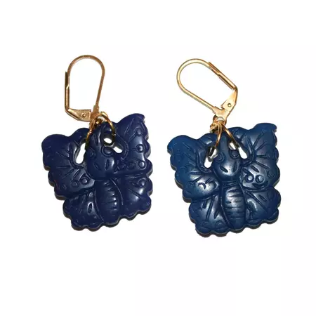 Blue Agate Butterfly Earrings Vintage Hand Carved Earrings - Etsy Australia