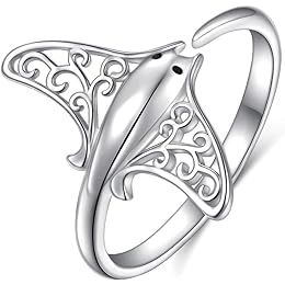 Amazon.com: Ladytree S925 Sterling Silver Stingray Sea Animal Open Ring Manta Ray Tree of Life Adjustable Bypass Nature Ocean Ring: Clothing, Shoes & Jewelry