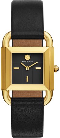 Phipps Watch, Black Leather/Gold-Tone, 29 X 41 MM
