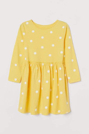 Patterned Jersey Dress - Yellow