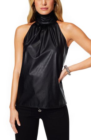 Ramy Brook Pam Sleeveless Faux Leather Silk Top | Nordstrom