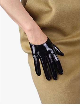 black pleather finger gloves