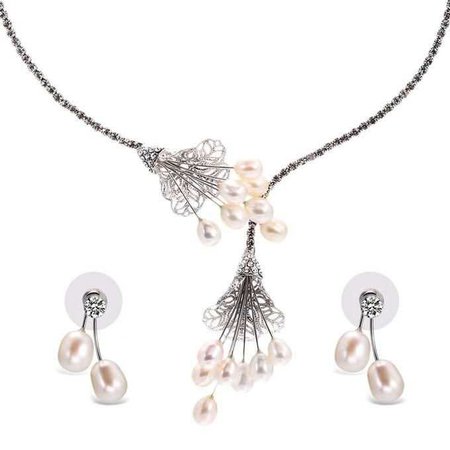 silver flower necklace and earrings - Google Search