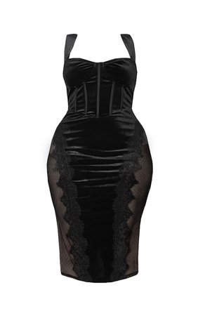Plus Black Velvet Lace Trim Corset Midi Dress - Plus Size Dresses - PLT Plus - Shop By.. | PrettyLittleThing USA
