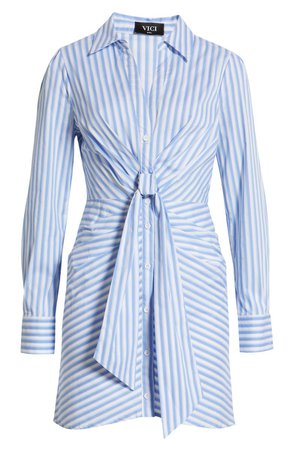 VICI Collection Stripe Tie Front Long Sleeve Shirtdress | Nordstrom