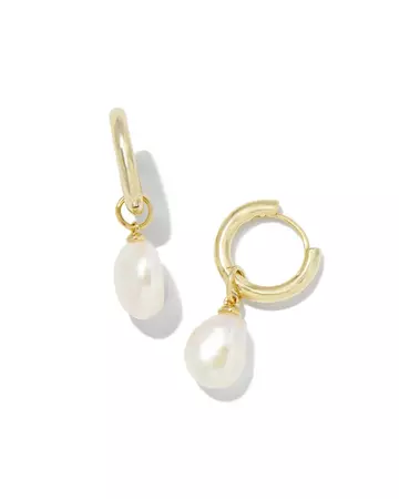 Willa Gold Pearl Huggie Earrings in White Pearl | Kendra Scott