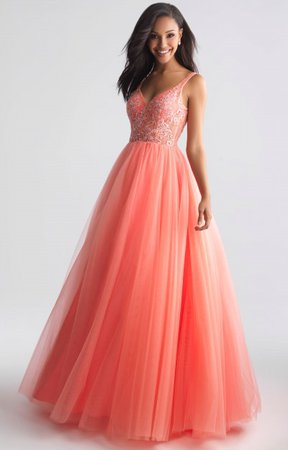 coral colored prom dress