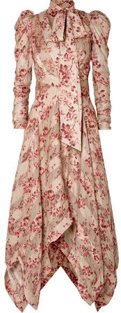 Unbridled Chiffon-paneled Floral-print Silk-blend Dress - Antique rose