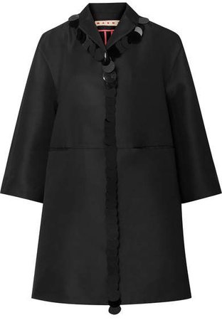 Oversized Pailette-embellished Satin Coat - Black