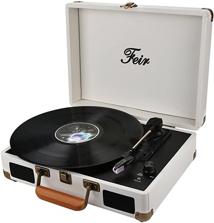 Amazon.com: Vinyl Stereo White Record Player 3 Speed Portable Turntable Suitcase Built in 2 Speakers RCA Line Out AUX Headphone Jack PC Recorder: Electronics